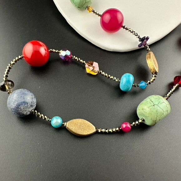 Emily Ray Colorful Multi Stone & Crystal Long Statement Necklace - Picture 5 of 9